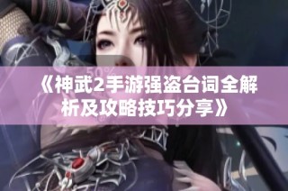 《神武2手游强盗台词全解析及攻略技巧分享》