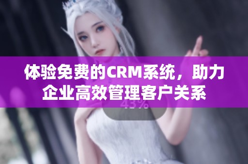 体验免费的CRM系统，助力企业高效管理客户关系