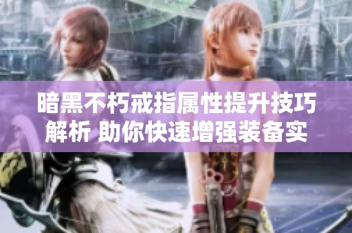 暗黑不朽戒指属性提升技巧解析 助你快速增强装备实力的实用攻略分享